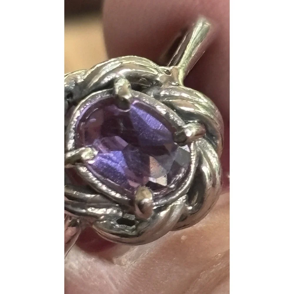 VTG Amethyst Gemstone Sterling Silver Ring Size 6.5 - Picture 3 of 8